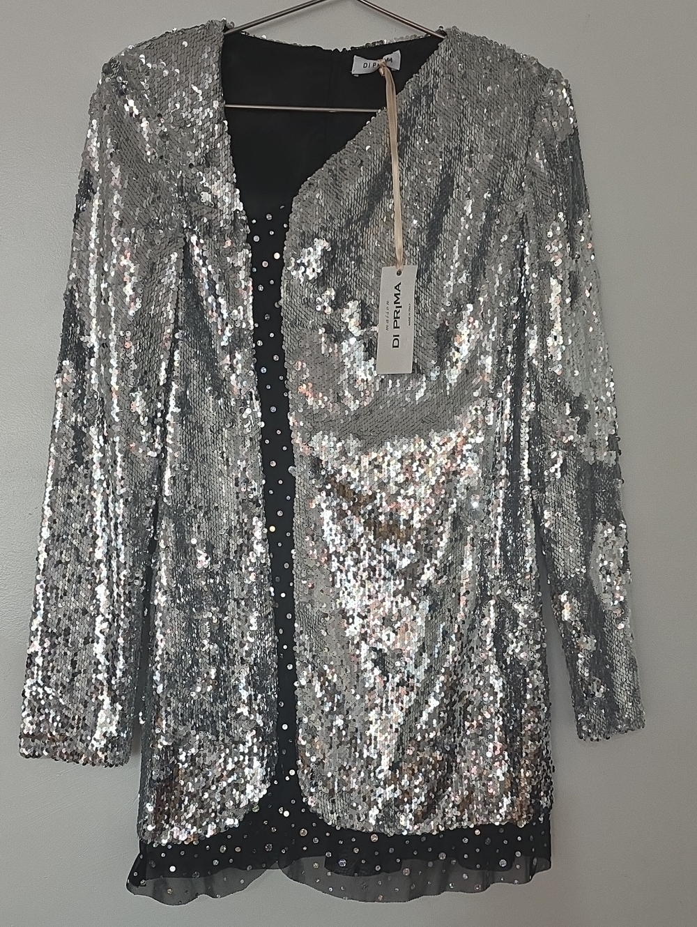 Maison Di Prima Silver Sequin Long Sleeve Dress